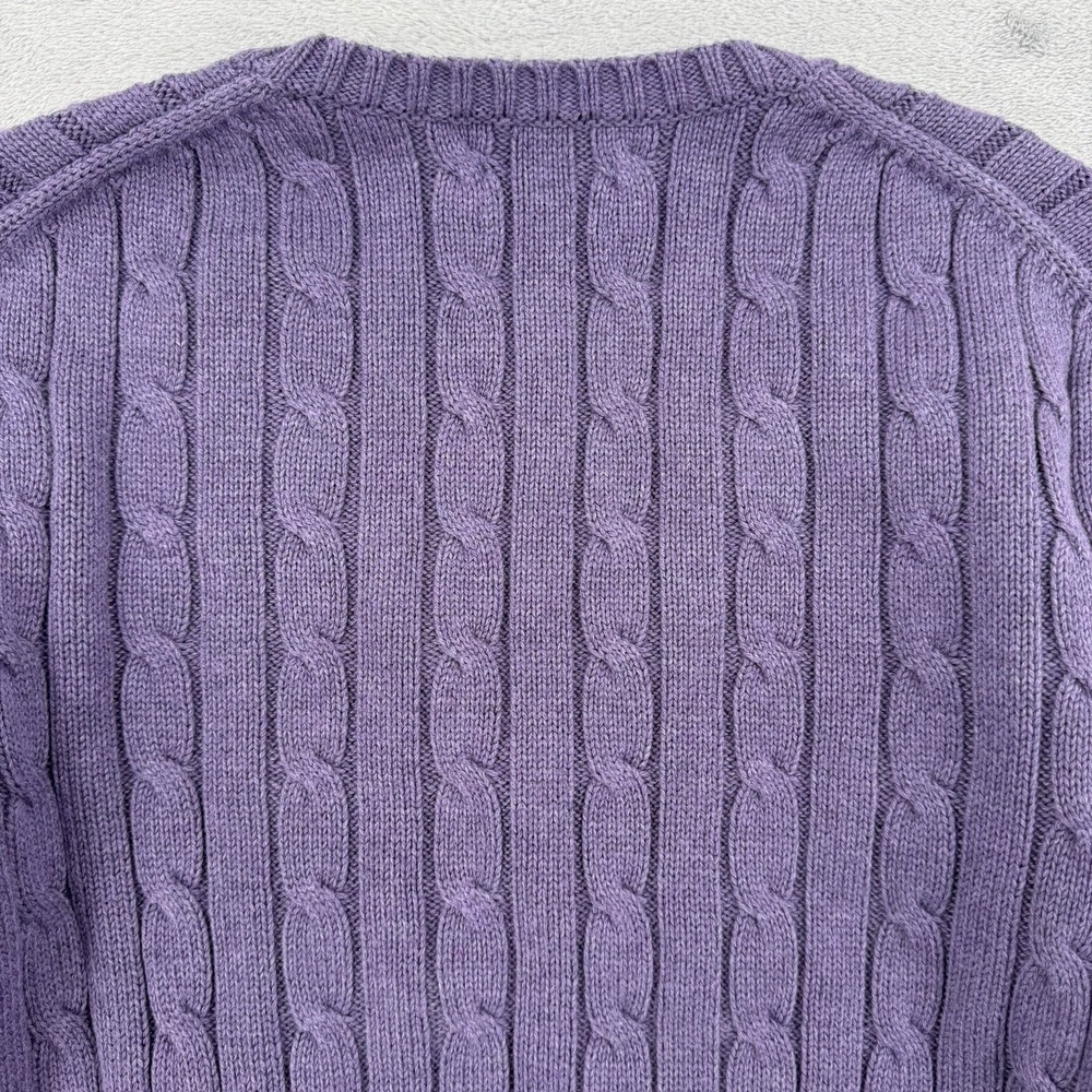 Polo Ralph Lauren Sweater Women's M Cable Knit V Neck Pullover Pony Purple - Picture 6 of 11